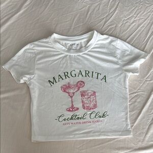 SHEIN White and Pink Short Sleeve Tee with Margarita Graphic